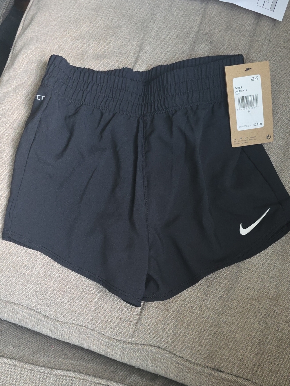 Nike Black Girls Athletic Running Shorts with White Swoosh, Inner Lining